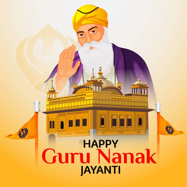 ilustraciones, imágenes clip art, dibujos animados e iconos de stock de concepto creativo de guru nanak jayanti ilustración - dev