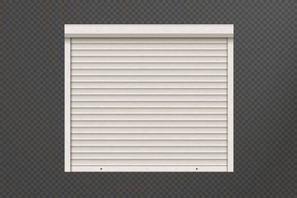 illustrazioni stock, clip art, cartoni animati e icone di tendenza di porta avvolgibile chiusa bianca con texture realistica - garage