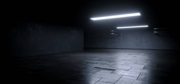 istock Modern Clean Rough Concrete Asphalt Grunge Underground Parking Hallway Basement Warehouse Hangar Dark Showcase Studio Stage Room 3D Rendering 1434613376