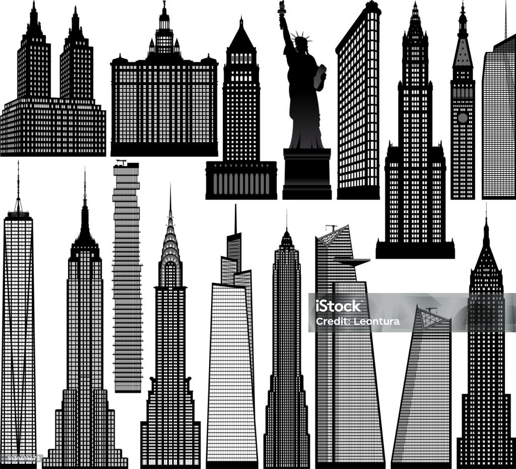 Высокодетализированные здания Нью-Йорка - Векторная графика Эмпайр Стейт Билдинг роялти-фри