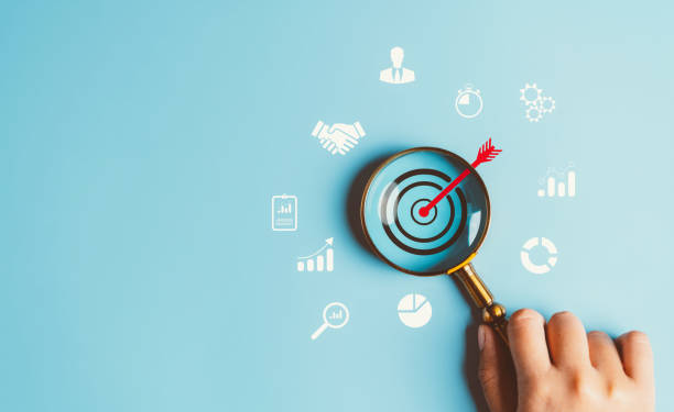 istock Magnifier glass focus to target  icon which for planning development leadership and customer target group concept. 1434617512