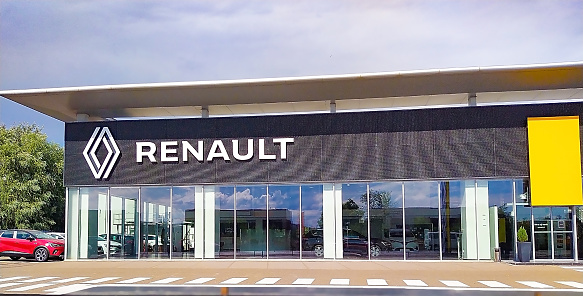 Iasi, Romania - September 11, 2022: Showroom of Renault. Showroom and car of dealership Renault. Renault Group is a French multinational automobile manufacturer established in 1899.