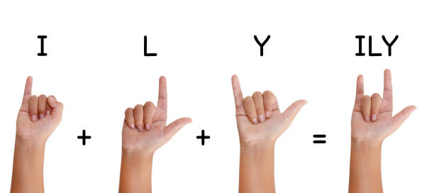 Man's hand doing I love you symbol on white background