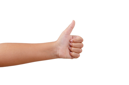 Hand of kids or child hand showing thumbs up
