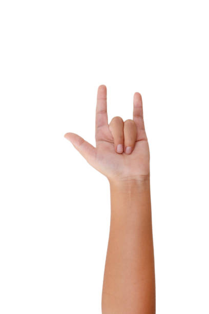 istock Man's hand doing I love you symbol on white background 1434620329