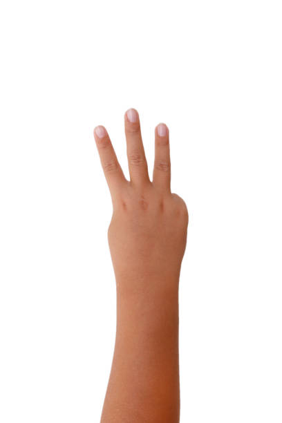 istock Child hand showing three fingers on a white isolated background 1434620825