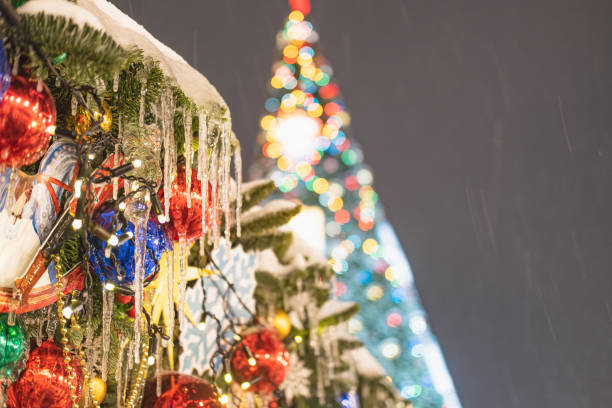istock Icicles on a decorated branch against the backdrop of a Christmas tree 1434623631