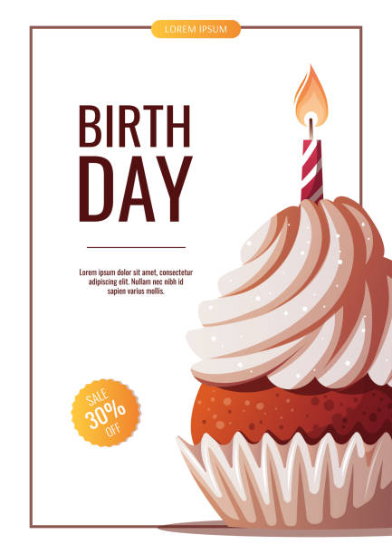 ilustrações, clipart, desenhos animados e ícones de panfleto de venda promocional de aniversário com cupcake. - birthday birthday card cake cupcake