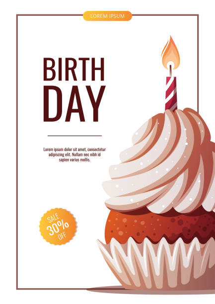 флаер акционной распродажи на день рождения с кексом. - birthday birthday card cake cupcake stock illustrations