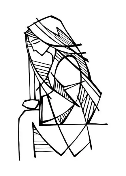 Vector illustration of Hand drawn illustration of Virgin Mary