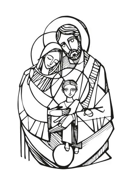 Vector illustration of Hand drawn illustration of the Sacred Family