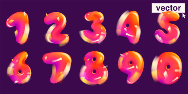 Numbers set logo in realistic 3D design. Cartoon balloon style vector illustration. Perfect for cute banner, glossy design posters, multicolor icons, vibrant advertising. 4 letter monogram stock illustrations