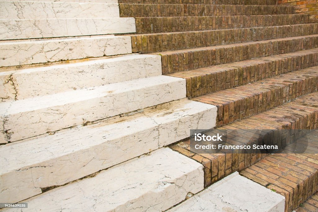 Detail Of An Old Italian Chiseled Stone Staircase Whit Stone