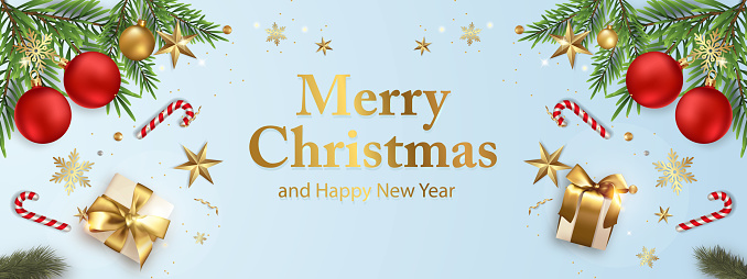 Merry Christmas and happy new year beautiful blue soft banner or background image