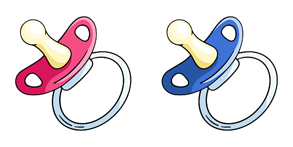 Baby pacifier, vector design element in the style of doodles, isolated on a white background