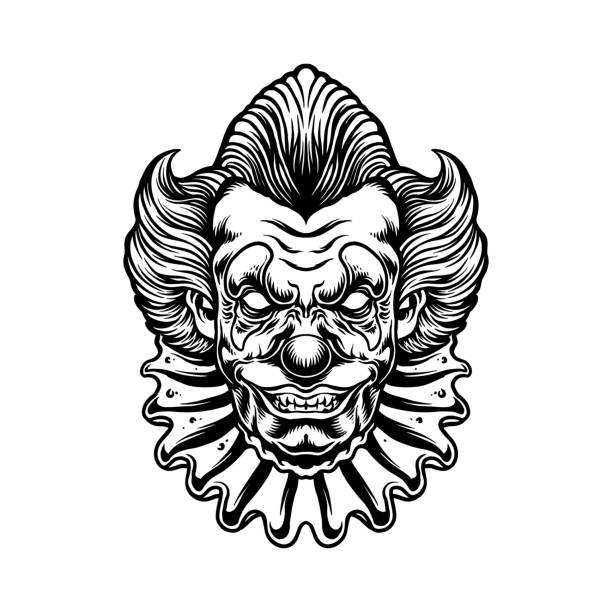 Creepy Clown Clipart Outline Creepy Clown Clipart Outline vector illustrations for your work logo, merchandise t-shirt, stickers and label designs, poster, greeting cards advertising business company or brands evil joker silhouette stock illustrations