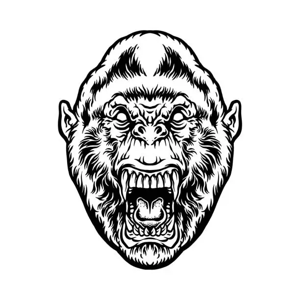 Vector illustration of Monochrome Angry Gorilla Clipart
