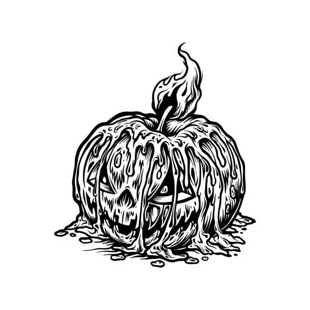 Vector illustration of Monochrome Calabaza Scary Pumpkins Candle light