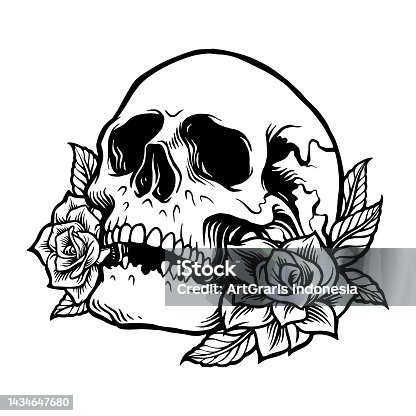 istock Side Skull Rose Silhouette Tattoo 1434647680