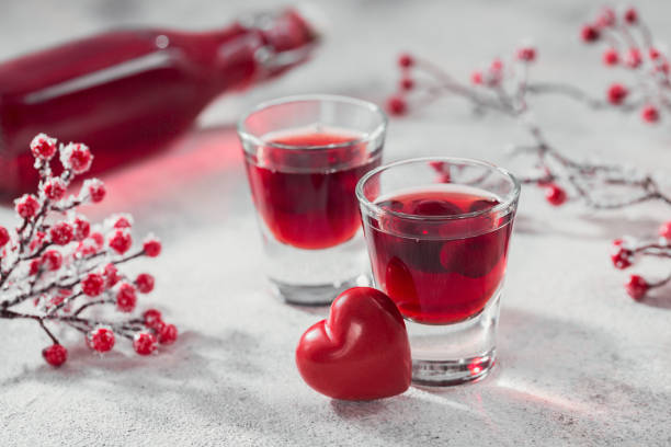 istock Red cocktail, vodka or liqueur and Heart shape decorations 1434648516