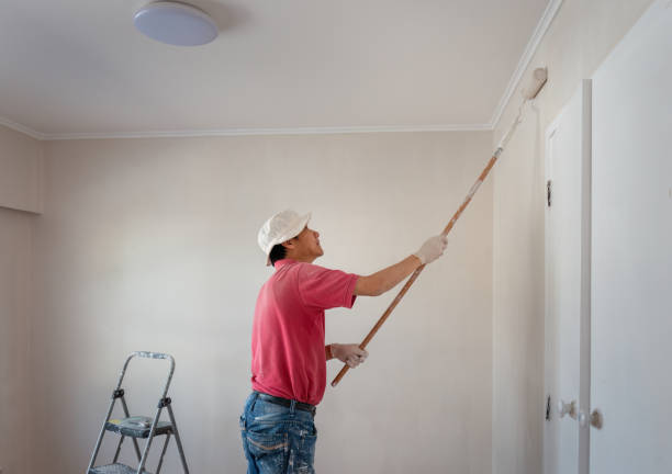 homme peignant un mur avec un rouleau dans un projet de rénovation domiciliaire - painting house house painter repairing photos et images de collection