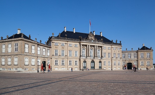 Copenhagen, Denmark – June 08, 2013: The Amalienborg palace and square in Copenhagen, Denmark