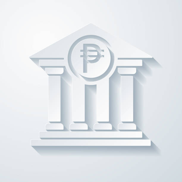istock Bank with Peso sign. Icon with paper cut effect on blank background 1434651060