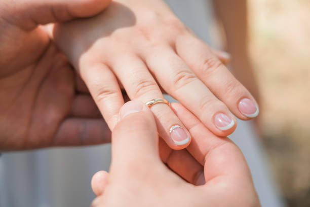 istock A man puts a wedding ring on a woman's finger, Close-up. 1434652902