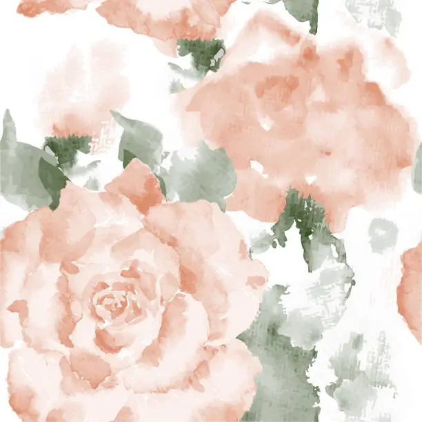 Vector illustration of Seamless floral pattern with watercolor painted roses. Vector