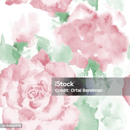 istock Seamless floral pattern with watercolor painted roses. Vector 1434655918
