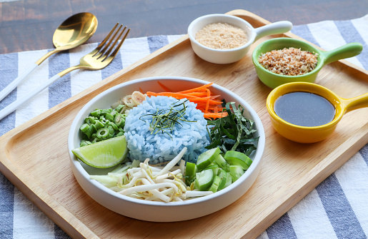 Thai famous healthy food served on wood tray