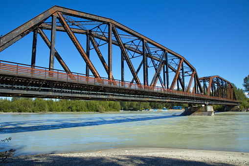 Railway bridge at Talkeetna in Alaska,United States,North America