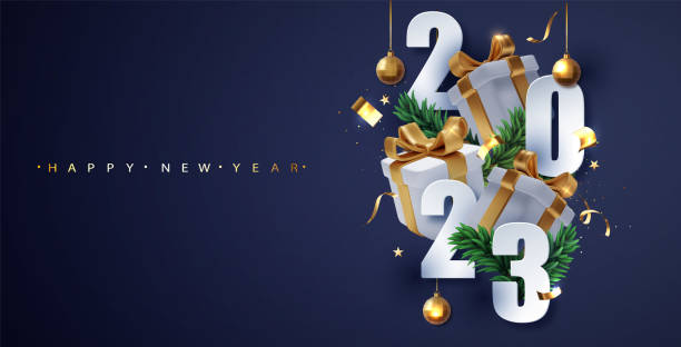 2023 which 3d Realistic Gift Box. Merry Christmas and Happy New Year 2023 greeting card celebrate party 2023. Christmas Poster, banner, cover card, brochure, flyer, layout design 2023 which 3d Realistic Gift Box. Merry Christmas and Happy New Year 2023 greeting card celebrate party 2023. Christmas Poster, banner, cover card, brochure, flyer, layout design. new years day stock illustrations