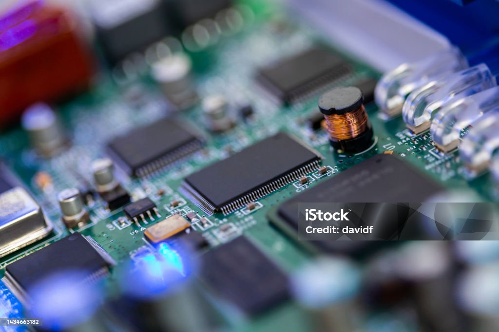 Computer Chips On A Circuit Board Stock Photo - Download Image Now ...