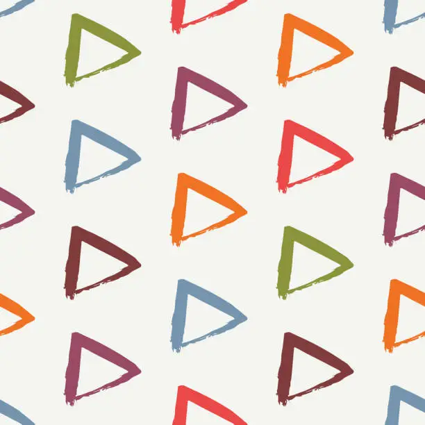 Vector illustration of Triangle motif minimal geometric print. Paint brush seamless pattern. Freehand grunge design background. Trendy handdrawn modern simple geo ornament