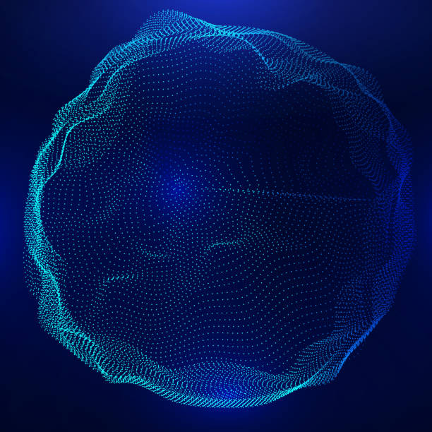 추상적인 디지털 미래 물결 원형 모양의 벡터 배경입니다. 기술 음악 사운드 개념입니다. 블랙 배경에서 전자 라이트 라운드 그림 - sphere symbol three dimensional shape abstract stock illustrations