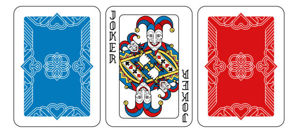 karta do gry joker i plecy żółty czerwony niebieski czarny - bridge cards playing leisure games stock illustrations