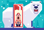 istock courier standing on smartphone and screaming while meeting polar bear 1434668775
