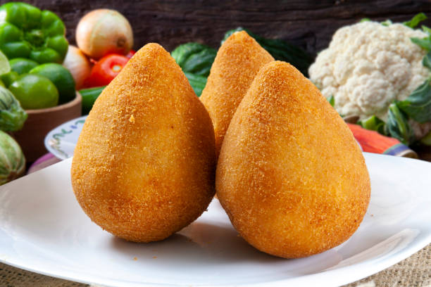 coxinha of chicken, brazilian snack - breadcrumb navigation imagens e fotografias de stock