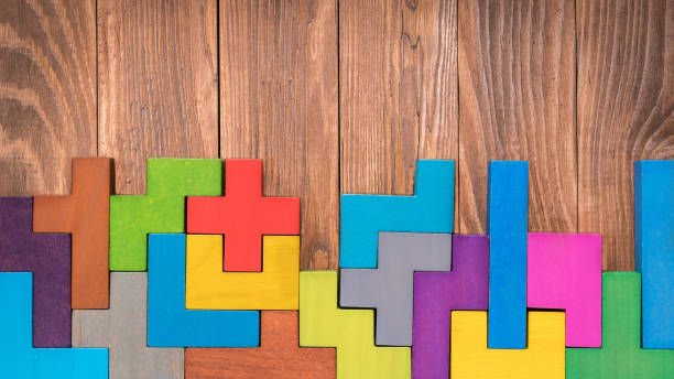 istock Geometric shapes on a wooden background. 1434670117
