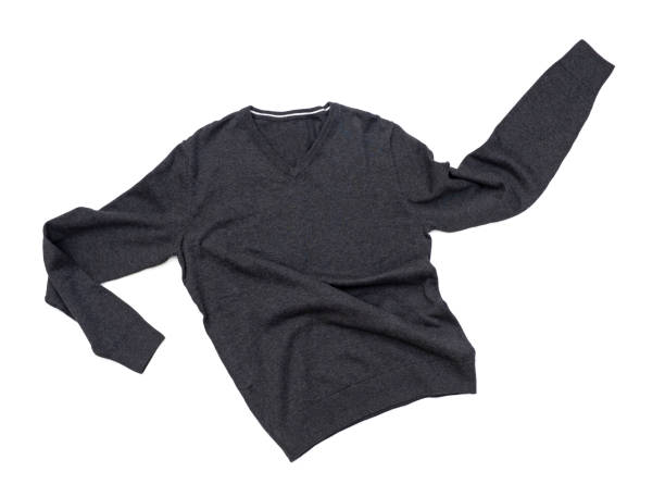 istock Dark gray cotton sweater isolated on white, top view. Casual style. 1434673401