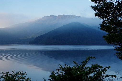 Lake Ashi early in the morning with morning mist