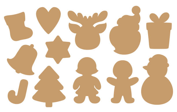 ilustrações, clipart, desenhos animados e ícones de formas de silhueta cortadas para biscoitos ou etiquetas de natal. - cortador de massa folheada