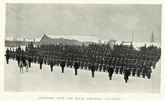 Vintage illustration after photograph of Christmas with the Royal Canadian Artillery, Victorian 19th Century