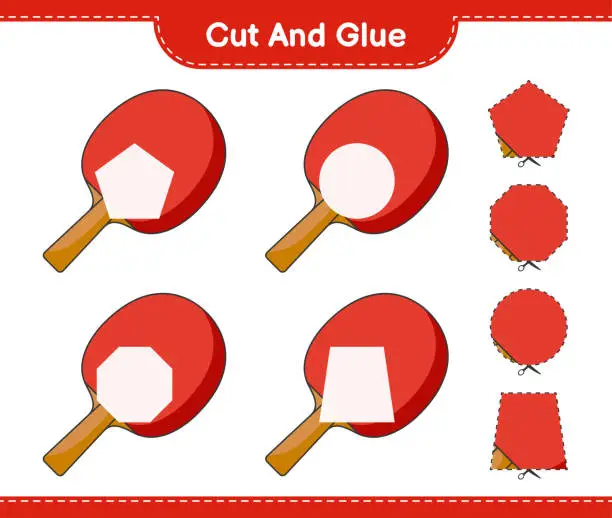 Vector illustration of Cut and glue, cut parts of Ping Pong Racket and glue them. Educational children game, printable worksheet, vector illustration