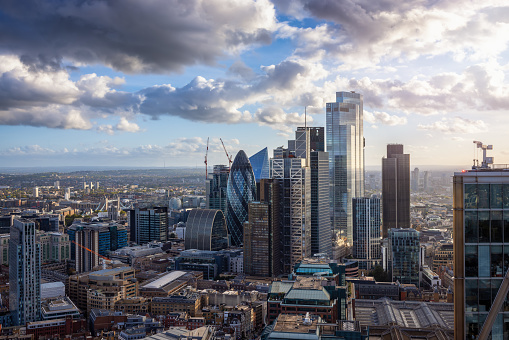 Panorama of the modern office skyscrapers at the  City of London