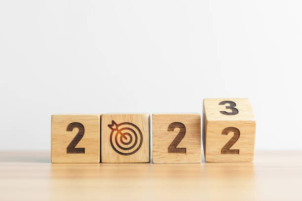 istock 2022 change to 2023 Year block with dartboard icon. Goal, Target, Resolution, strategy, plan, Action, mission, motivation, and New Year start concepts 1434680100
