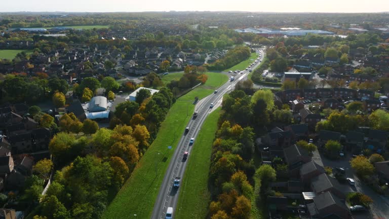 Drone view of Traffic on the Motorway in England