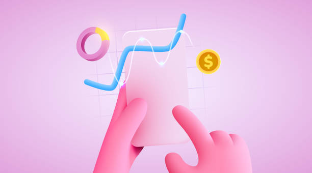 istock Mobile technology concept. Market trend graphs analysis on smartphone. Hand holds phone. Infographic and statistics on screen. 1434684917
