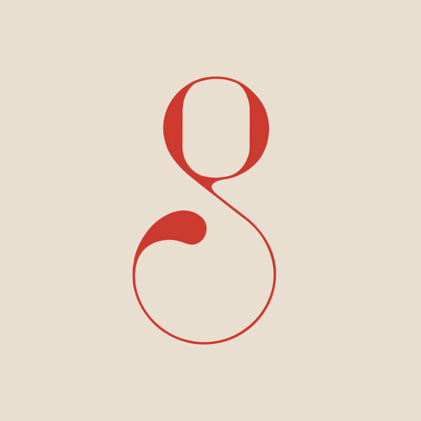 Letter g logo. Decorative swirl alphabet initial. Calligraphic lettering sign isolated on light background. Abstract icon for brand identity. Elegant, beauty, deco design, gift boutique, wedding, ornate font monogram. Handwriting style. Bright red color. the letter g stock illustrations
